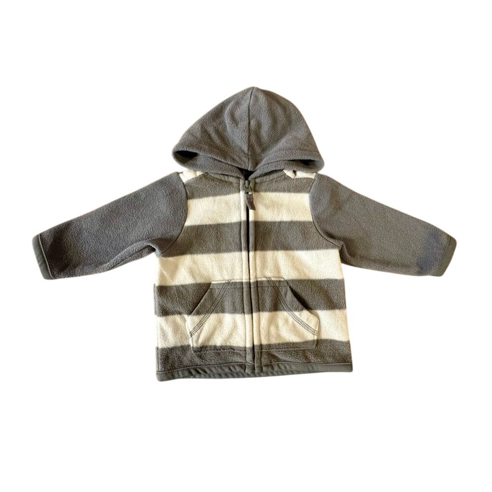 Old Navy Fleece Gray & White Striped Baby Full Zip Hoodie, Size 3-6M